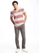 Old Navy Soft Washed V Neck Tee For Men - Red Stripes