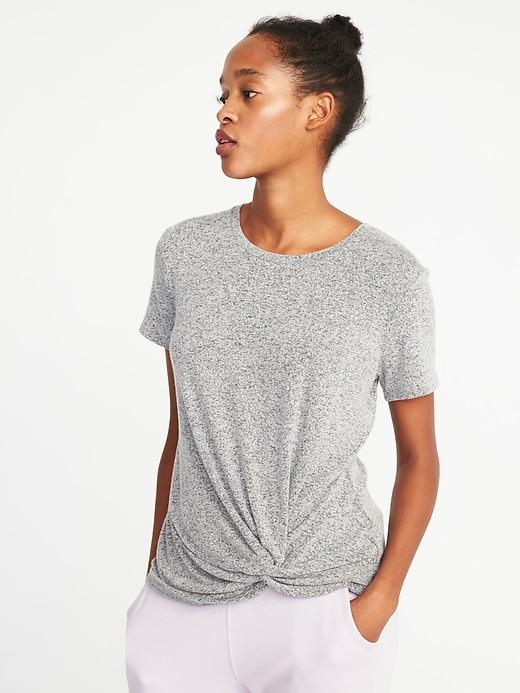 Old Navy Womens Plush-knit Knotted-hem Sleep Tee For Women Heather Gray Size Xl