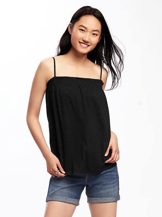 Old Navy Smocked Linen Blend Cami For Women - Black