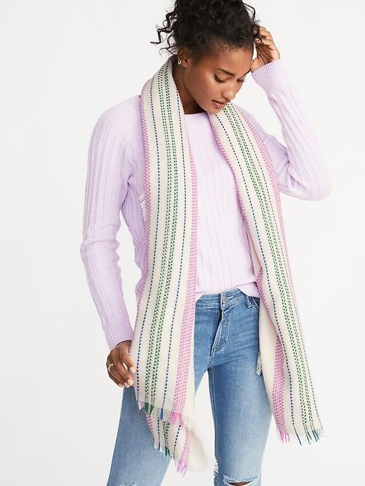 Old Navy Womens Fringed Textured-stripe Scarf For Women Creme Size One Size