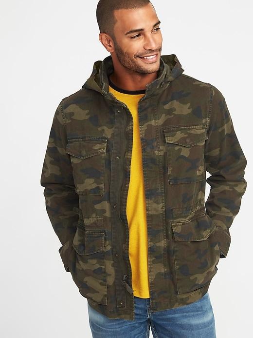 Old Navy Mens Built-in Flex Stowaway-hood Camo Military Jacket For Men Camo Size Xl