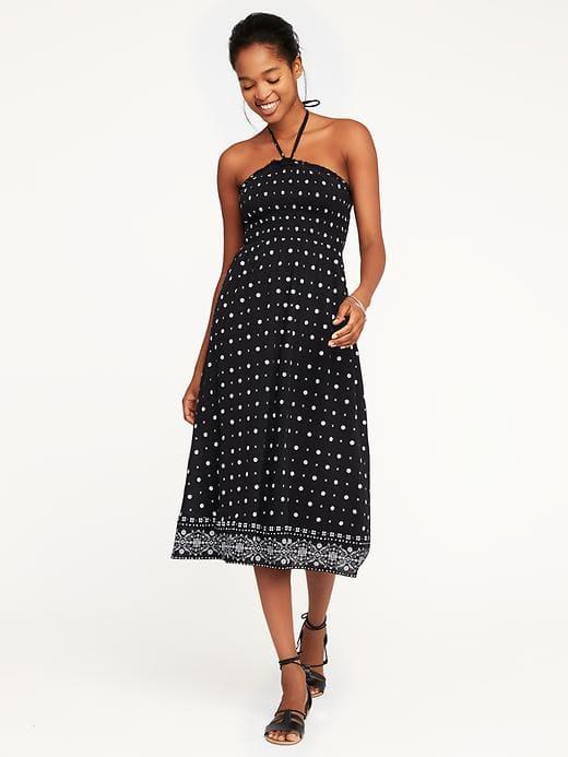 Old Navy Fit & Flare Halter Dress For Women - Black Print