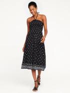 Old Navy Fit & Flare Halter Dress For Women - Black Print