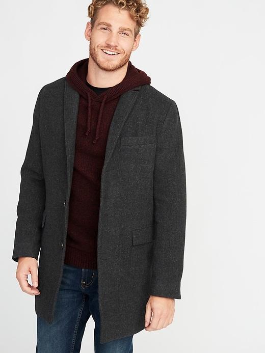 Old Navy Mens Soft-brushed Topcoat For Men Charcoal Herringbone Size M