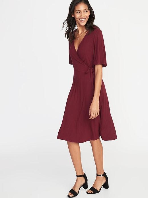 Old Navy Womens Tie-belt Faux-wrap Jersey Dress For Women Maroon Jive Size M
