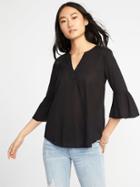 Old Navy Womens Relaxed Bell-sleeve Blouse For Women Blackjack Size S