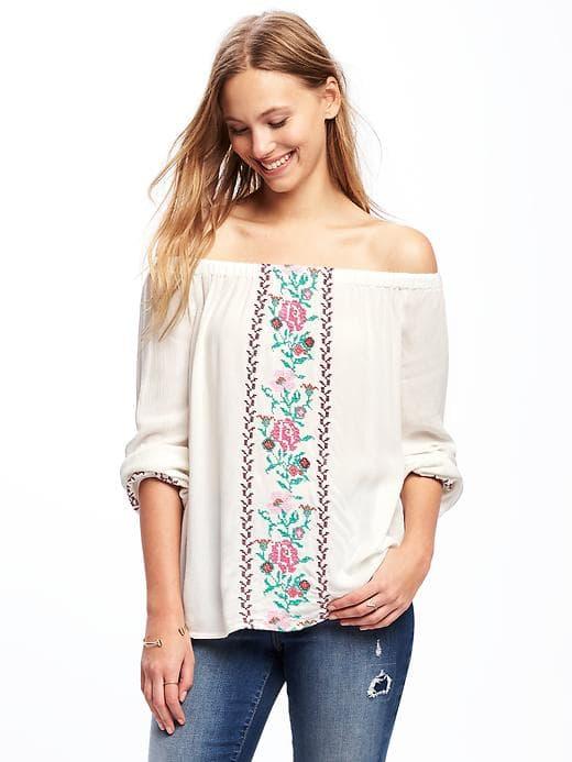 Old Navy Embroidered Off The Shoulder Swing Top For Women - Creme De La Creme