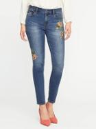 Old Navy Mid Rise Floral Embroidered Rockstar Jeans For Women - Medium Worn Embroidery