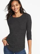 Old Navy Womens Slim-fit Luxe Rib-knit Top For Women Graphite Heather Size Xs
