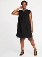 Old Navy Womens Plus-size Lace-up-yoke Linen-blend Swing Dress Black Size 1x