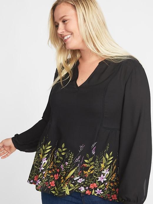 Old Navy Womens Plus-size Split-neck Georgette Swing Top Black Floral Size 2x