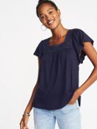 Old Navy Womens Square-neck Crochet-trim Top For Women Lost At Sea Navy Size Xxl