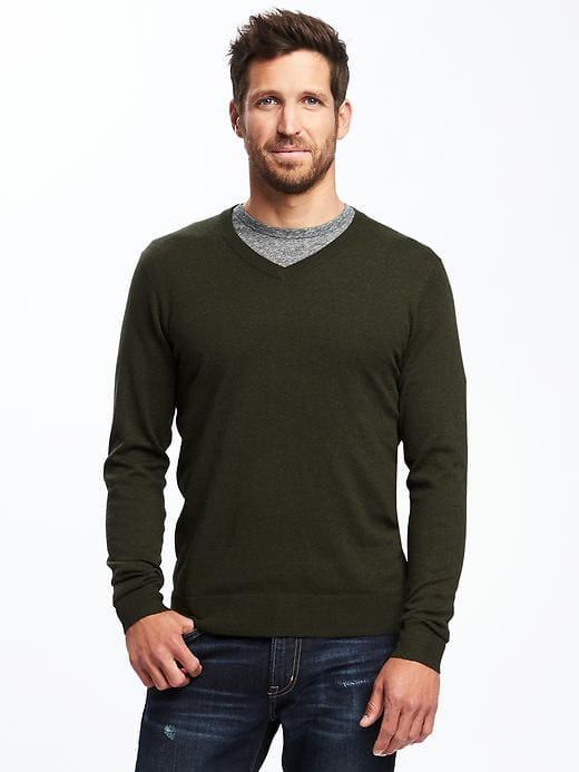 Old Navy Mens V-neck Sweater For Men Olive Heather Size S