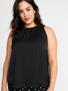 Old Navy Womens Plus-size Sleeveless Ruffle-trim Satin Top Black Size 1x