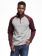 Old Navy 1/4 Zip Raglan Sleeve Fleece Sweater For Men - Burgundy Combo