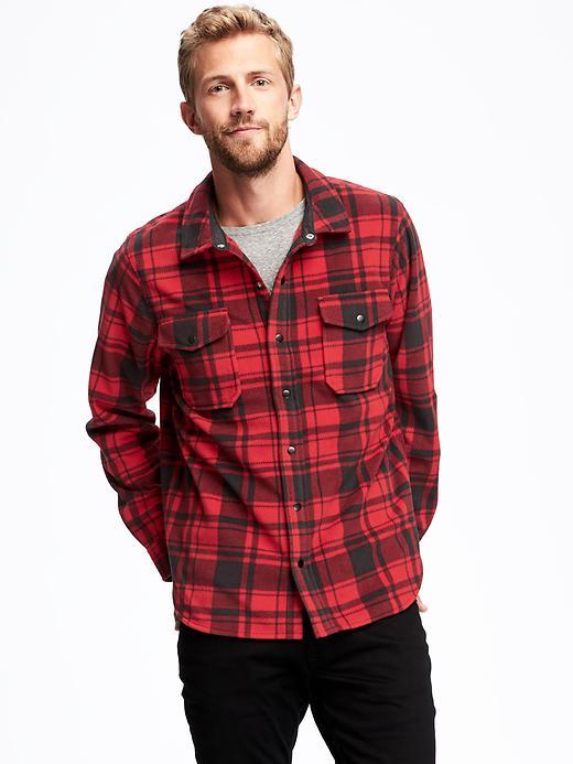 Old Navy Plaid Micro Fleece Button Front Jacket For Men - Red Plaid