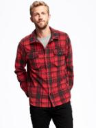 Old Navy Plaid Micro Fleece Button Front Jacket For Men - Red Plaid