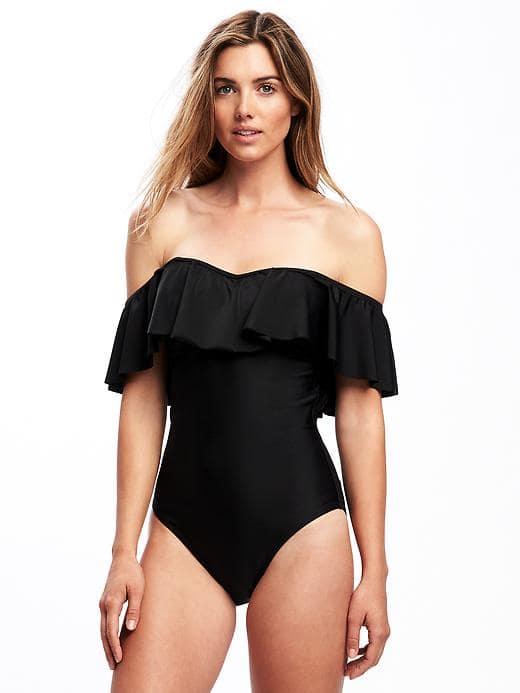 Old Navy Ruffled Off Shoulder Swimsuit For Women - Ebony