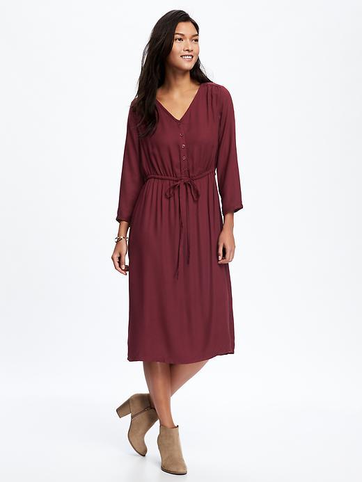 Old Navy Tie Waist Crepe Midi For Women - Marion Berry