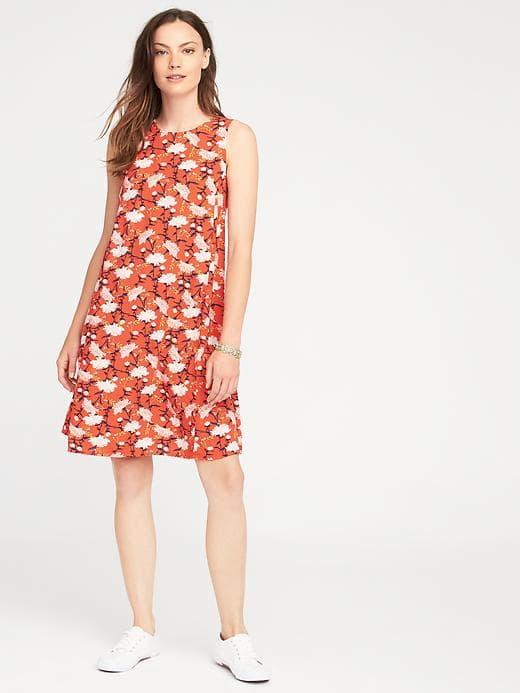Old Navy Printed Sleeveless Swing Dress For Women - Large Red Floral