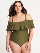 Old Navy Womens Plus-size Ruffled Off-the-shoulder Swimsuit Hunter Pines Size 4x