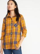 Old Navy Womens Relaxed Plaid Twill Classic Shirt For Women Yellow Multi Plaid Size Xs