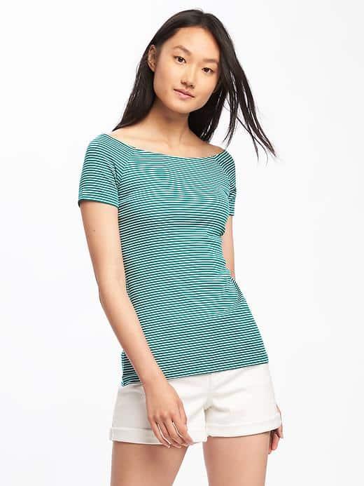 Old Navy Semi Fitted Off The Shoulder Top For Women - Emerging Emerald