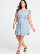 Old Navy Womens Plus-size Sleeveless Tie-waist Shirt Dress White & Blue Stripe Size 1x