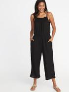 Old Navy Womens Waist-defined Sleeveless Linen-blend Jumpsuit For Women Black Size L