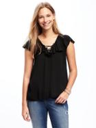 Old Navy Relaxed Ruffle Trim Blouse For Women - Black