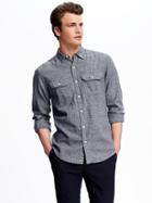 Old Navy Slim Fit Double Pocket Linen Blend Shirt For Men - Blue Linen