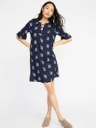 Old Navy Womens Floral-print Lace-up-yoke Shift Dress For Women Floral Size S