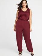 Old Navy Womens Waist-defined Plus-size V-neck Jumpsuit Maroon Jive Size 3x
