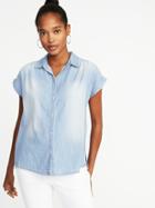Old Navy Womens Relaxed Button-front Chambray Shirt For Women Light Wash Size M