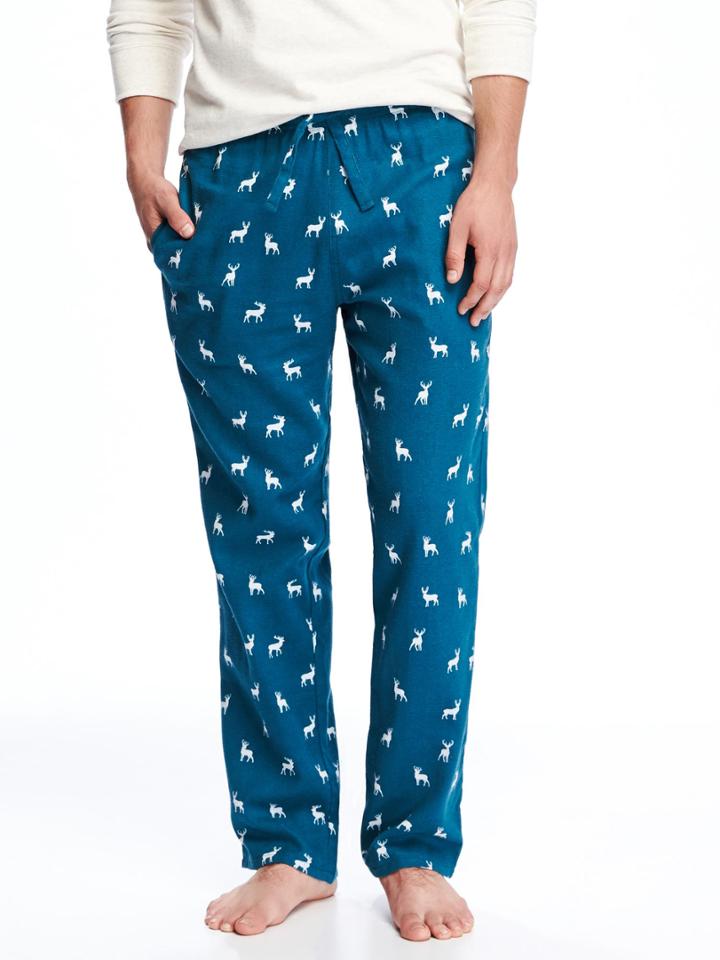 Old Navy Flannel Patterned Sleep Pants For Men - Green Reindeer
