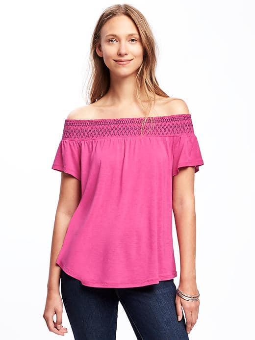 Old Navy Smocked Off The Shoulder Swing Top For Women - Raspberry Tart