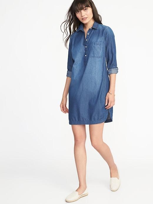 Old Navy Womens Chambray Shirt Dress For Women Dark Wash Size M