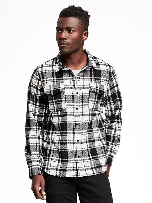 Old Navy Plaid Micro Fleece Button Front Jacket For Men - Black/white Plaid