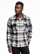 Old Navy Plaid Micro Fleece Button Front Jacket For Men - Black/white Plaid