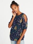 Old Navy Womens Relaxed Cold-shoulder Slub-knit Top For Women Navy Floral Size Xs