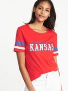 Old Navy Womens College-team Graphic Sleeve-stripe Tee For Women University Of Kansas Size Xxl