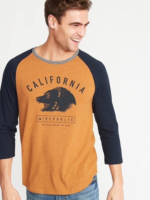 Old Navy Mens California Republic 3/4-length Raglan Tee For Men Tobacco Leaf Size M
