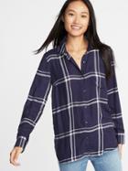 Old Navy Womens Relaxed Classic Soft-brushed Twill Shirt For Women Navy Plaid Size S