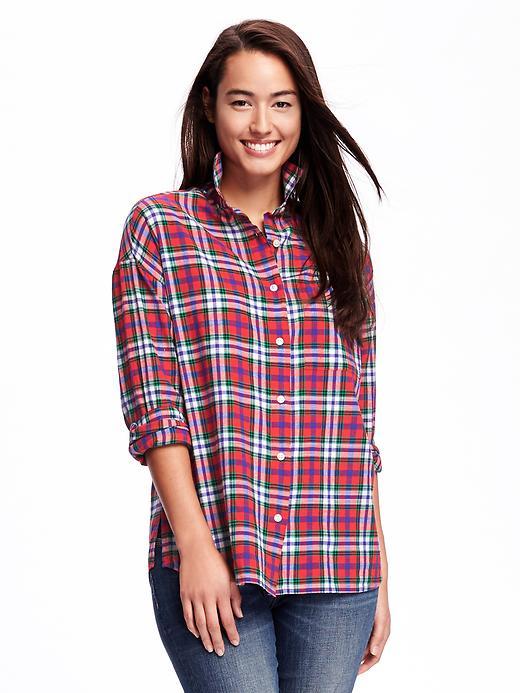Old Navy Boyfriend Plaid Pocket Shirt For Women - Red Multi Plaid