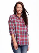 Old Navy Boyfriend Plaid Pocket Shirt For Women - Red Multi Plaid