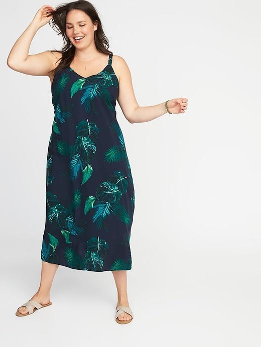 Old Navy Womens Sleeveless Plus-size V-neck A-line Maxi Dress Navy Palm Print Size 3x