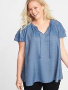 Old Navy Womens Chambray Tiered-sleeve Plus-size Tops Medium Wash Size 1x