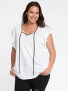 Old Navy Relaxed Tie Front Ruffle Sleeve Top - Calla Lillies