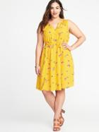 Old Navy Womens Sleeveless Plus-size V-neck Swing Dress Yellow Floral Size 2x