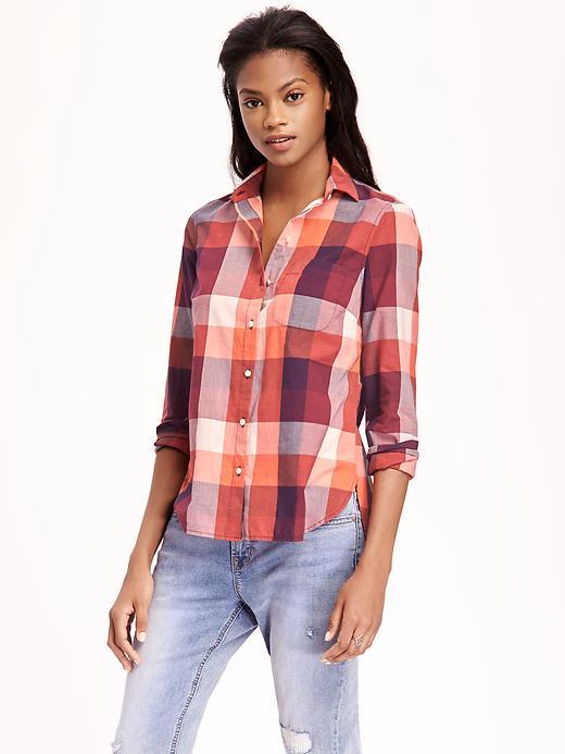 Old Navy Classic Plaid Shirt For Women - Burgundy Check